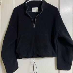 Black Cropped Quarter Zip Sweatshirt w/ cinched waist